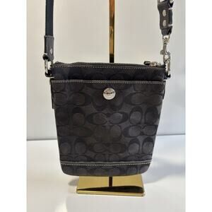 Coach Signature Jacquard Black Swingpack Crossbody Bag Purse EUC Event Sized